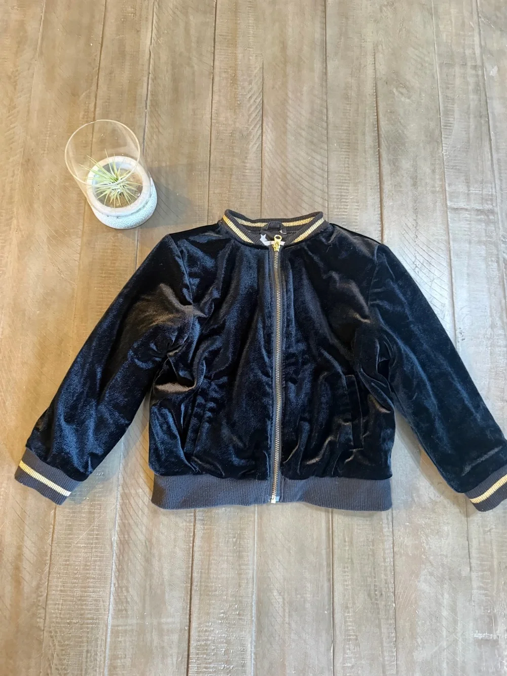 Gymboree Black Velvet Bomber Jacket with Gold Trim